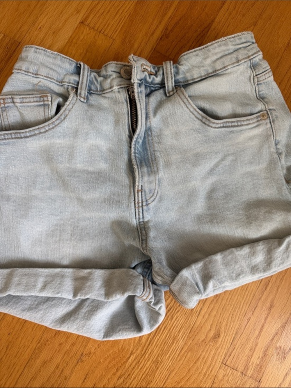 Zara Light Blue Denim Shorts with Rolled Hems